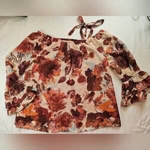 Cato Womens Pink And Red Floral Off The Shoulder 3/4 Sleeve Blouse Size Large